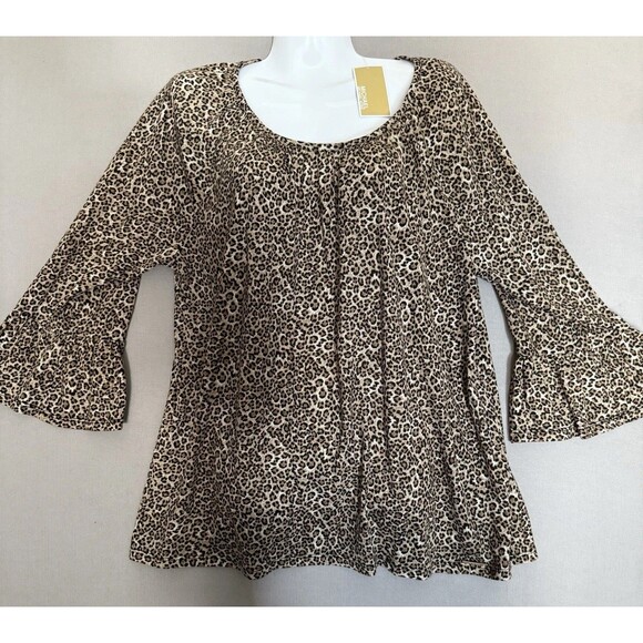 Michael Kors Top Extra XL Large Women Leopard Print Cotton Blend 3/4 Sleeves NWT - Picture 1 of 8